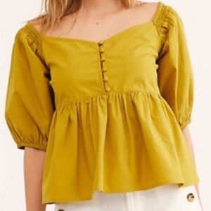 Free People Veronica top Mustard Yellow Peasant Top cottagecore boho oversized
